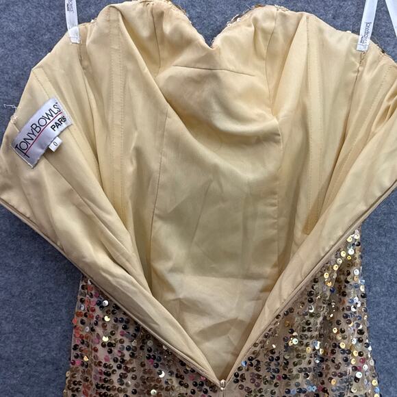 Tony Bowls Paris Vintage Strapless Gold Beaded Sequin Ball Gown Prom Dress 0 - Picture 9 of 11